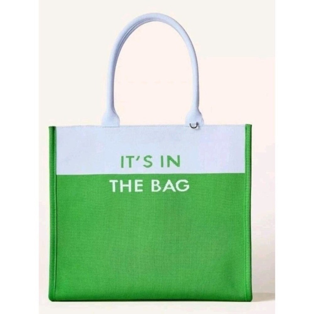 Kate Spade Tote Bag Womens Large Green White Canvas‎ Its In The Bag NWT